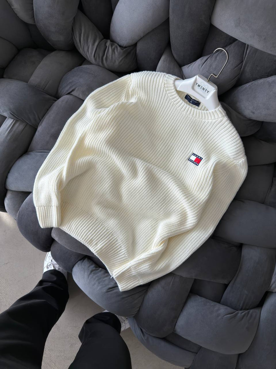 Tommy Hilfiger Beyaz Renk Logo Nakış Detaylı Triko Sweatshirt